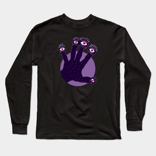 Creepy Hand Has Weird Fingers With Watching Eyes Long Sleeve T-Shirt by Boriana Giormova